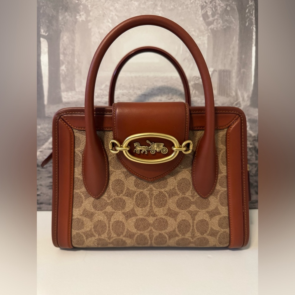 EUC Coach Hero Tote Sample Bag with Rust Leather Trim & Signature C Canvas